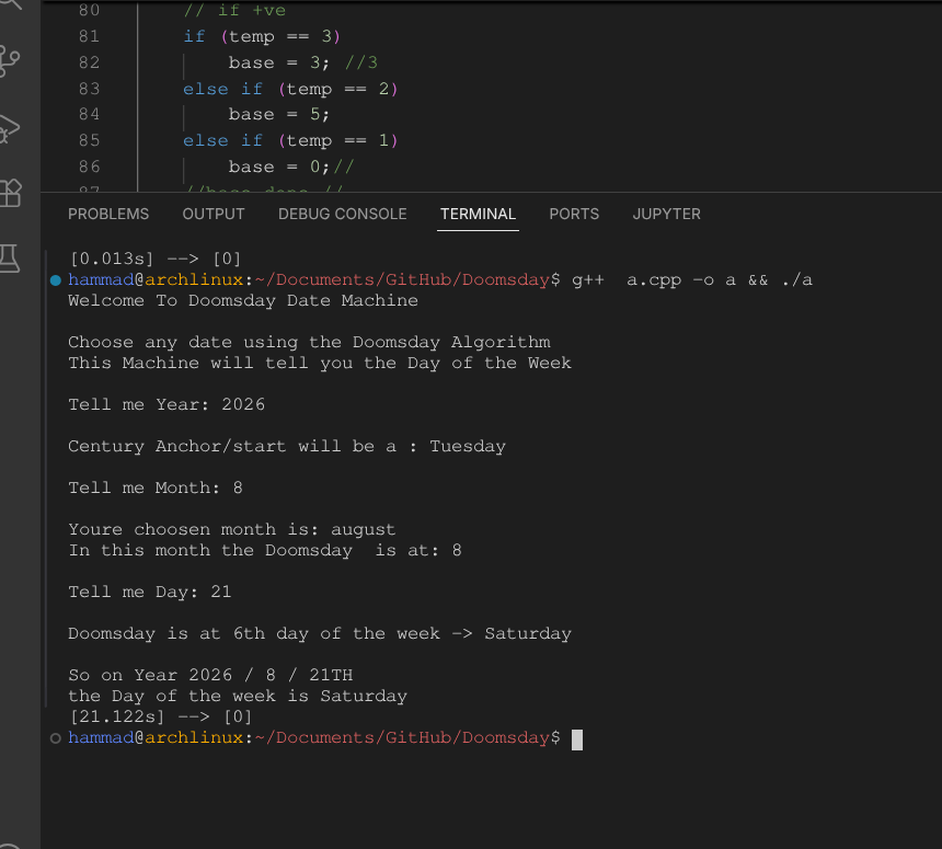 The doomsday machine running in a terminal on Arch Linux