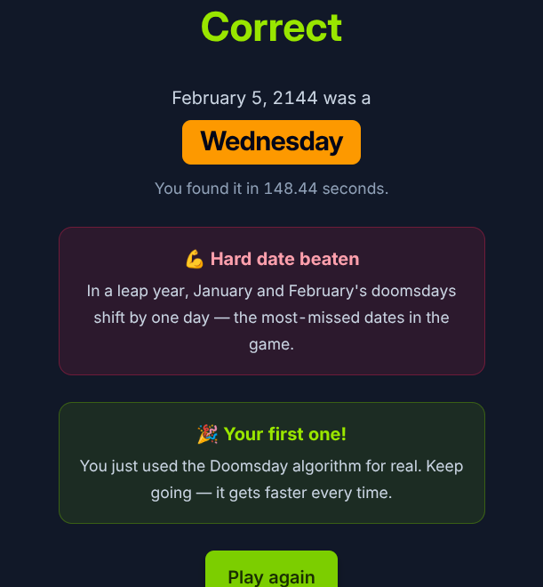 The game's win screen